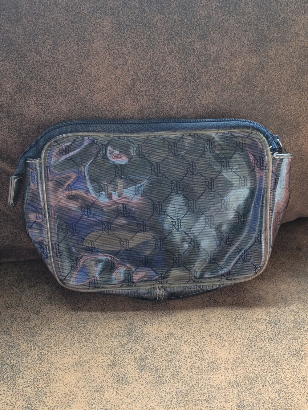 Vintage Lauren Ralph Lauren Monogram Plastic Cosmetic Makeup Bag Travel Pouch